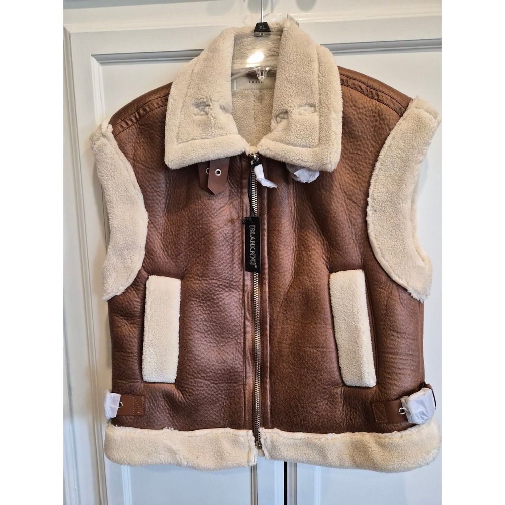 BLANKNYC Brown Faux Shearling Aviator Vest Womens Small 01XL6603 New